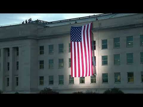 Flag unfurled at Pentagon to mark September 11th