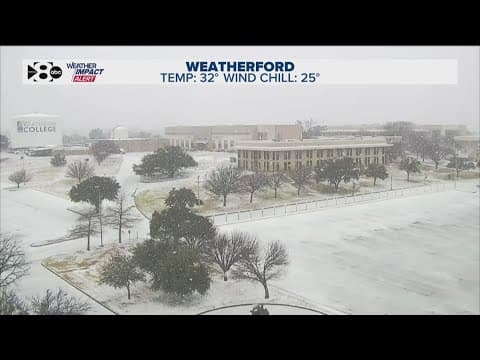 Fluffy snow seen in Weatherford, Texas as winter storm rolls through
