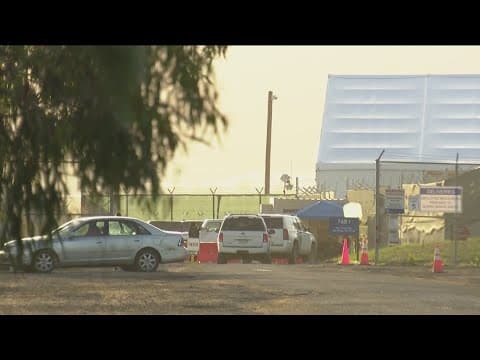 Buses and Border Patrol seen coming and going at processing facility in Otay Mesa