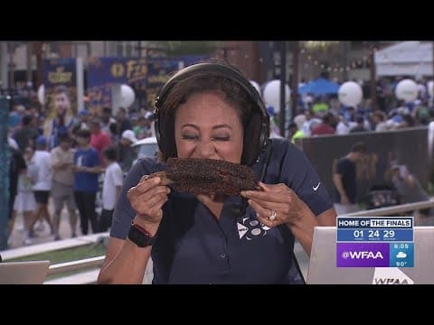WFAA anchors taste test the food being served during the NBA Finals at the AAC