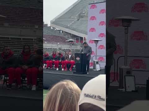 Ohio State head coach Ryan Day thanks the players for their hard work to win the championship.