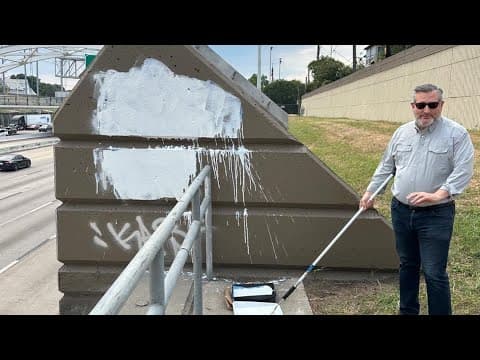 Sen. Ted Cruz paints over graffiti targeting Charlie Kirk on Houston's Southwest Freeway