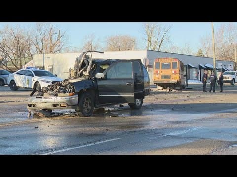 Driver and bus monitor hospitalized after crash involving school bus on Indy's east side