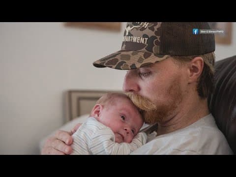 Injured firefighter and his premature baby were reunited after release from the hospital
