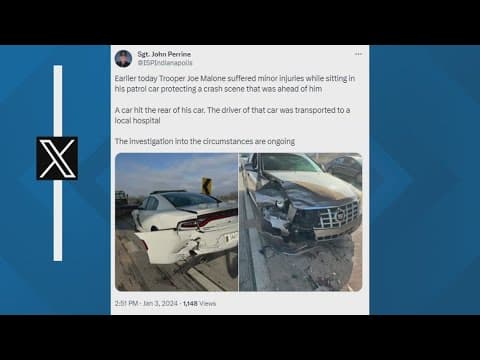 Indiana State Police trooper suffers 'minor injuries' after car hits patrol car