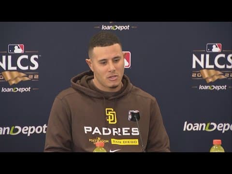 Manny Machado talks to the media before the Padres NLCS appearance