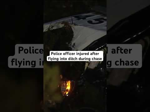 Police officer injured during chase after car flies into ditch and crashed