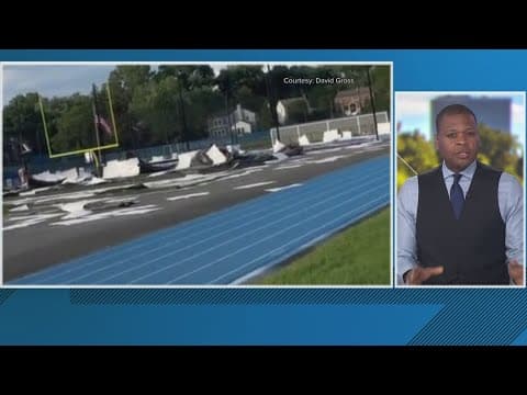 Severe storms damage Bishop O'Connell HS turf in Arlington