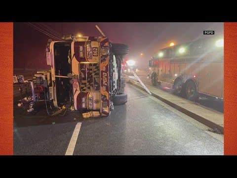 Fire truck overturns in Prince George's County, 6 firefighters hurt