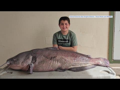 9-year-old Texas boy catches massive 51.5 pound catfish