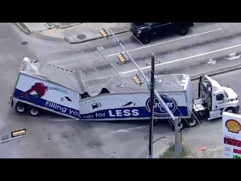 Truck stuck at intersection in northwest Houston