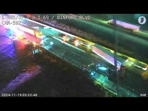 Crash involving semi into barrier closes I-465 near I-69 interchange