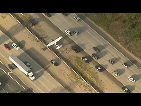 Small plane lands on northbound I-15 at Aero Drive