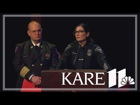 Burnsville PD Chief Tanya Schwartz and Burnsville FD Chief BJ Jungmann deliver eulogies