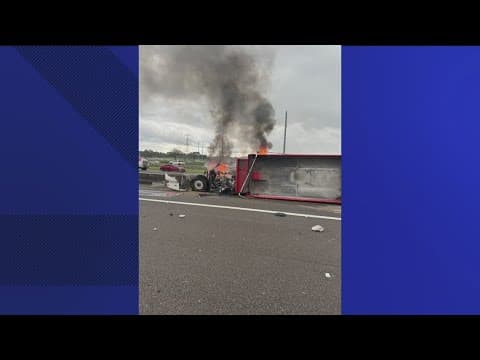 FHP: Man hospitalized after fiery crash on access road to I-4, US 92 in Tampa