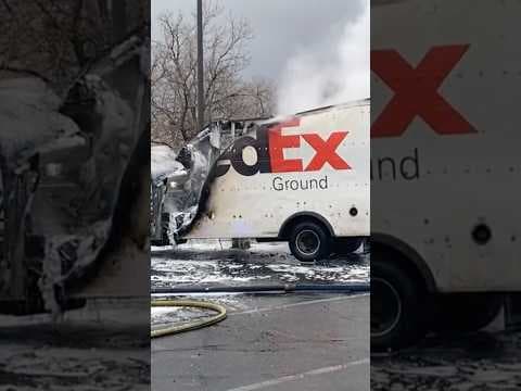 FedEx truck catches fire