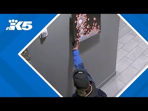Surveillance video captures thief stealing six paintings from West Seattle artist’s first exhibit
