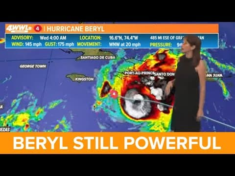 Wednesday 4 AM Tropical Update: Beryl still a Cat. 4, nearing Jamaica