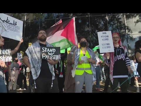 Large crowd marches near Israeli consulate in Houston to show support for Palestinians