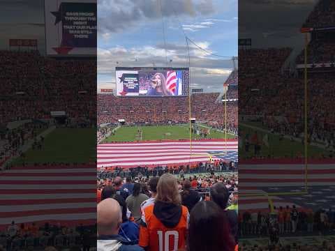 Kayla Ruby sings the national anthem before Broncos vs. Bengals game in Denver