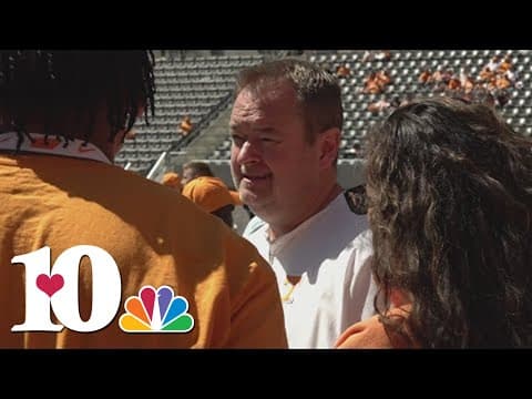 Josh Heupel speaks following the Vols' first fall scrimmage