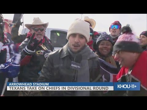 Texans fans partying outside Arrowhead Stadium ahead of divisional-round matchup against the Chiefs