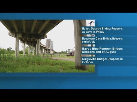 4 of 7 closed Terrebonne Bridges to reopen soon, DOTD says