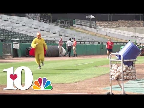 Katie Inman participates in her last chicken run at Smokies Stadium