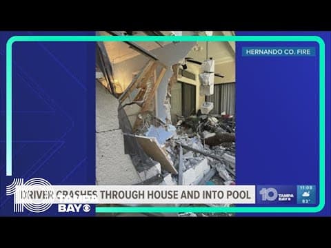 Driver in the hospital after crashing into home and landing in a pool in Spring Hill