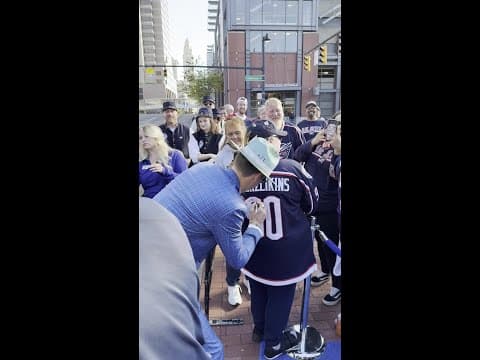 Elvis Merzlikins on the blue carpet