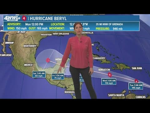 Monday Noon Tropical Update: Powerful Hurricane Beryl heads into Caribbean