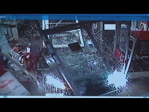 Surveillance video shows stolen Kia crash into Family Dollar in Columbus