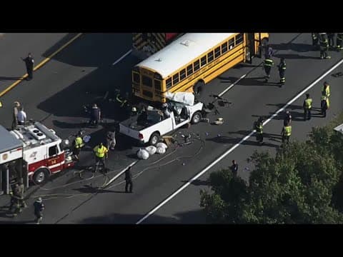 WATCH: Crash involving empty school bus closes lanes on the Beltway