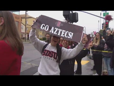 SDSU Aztecs fans gather on campus to send basketball team off to Houston and Final Four