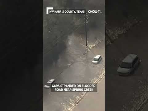 Air 11 saw three cars stranded on a flooded road in northwest Harris County after heavy rain.