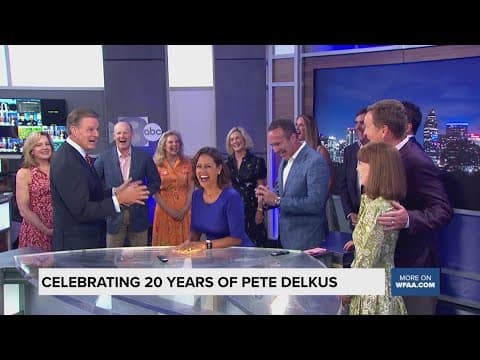 Pete Delkus gets surprised by his wife and closest friends in studio to celebrate 20 years at WFAA!