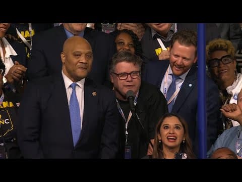 Rep. André Carson, actor Sean Astin cast Indiana's delegates for Kamala Harris | Via: NBC/Pool