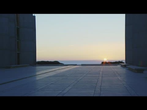 First sunset of the fall marks 'Salkhenge' at Salk Institute in La Jolla