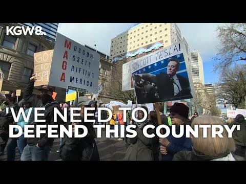 Protesters rally against Trump outside Portland City Hall