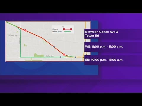 Portion of I-70 in Aurora closed Monday night for construction