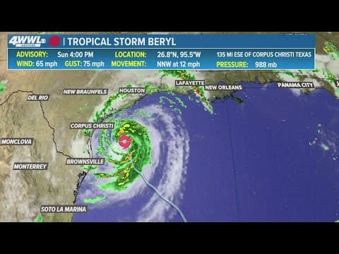 5 PM Tropical Update: Beryl expected to hit Texas coast before dawn Monday