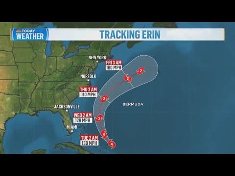 Hurricane Erin forecast to bring life-threatening surf and as Category 4