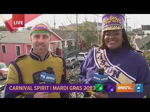 "Warren Easton Fighting Eagles" - WWLTV weekend anchors reveal their 2023 Mardi Gras costumes