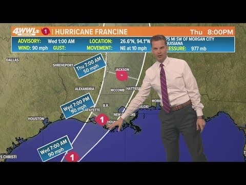 Wednesday 1AM Tropical Update: Hurricane Francine slightly stronger, winds up to 90 mph
