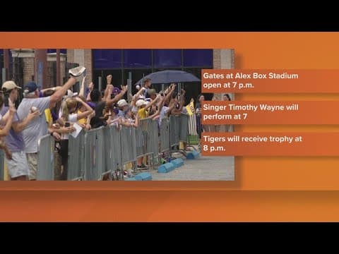 LSU celebrating CWS Championship Win in Baton Rouge