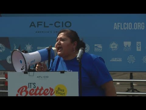 Organized labor bus tour comes to Indianapolis as Kroger workers negotiate for higher wages