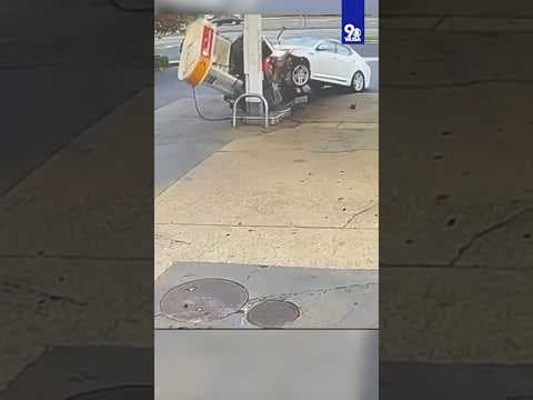 VIDEO: Carjacker slams into gas pump