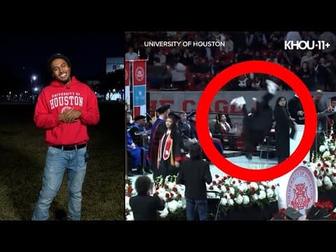 UH grad takes dramatic tumble on stage, becomes viral hit