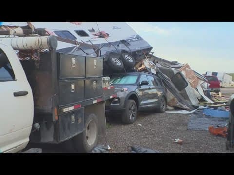 Cleanup underway after several mobile homes flipped over in Gunter amid straight-line winds