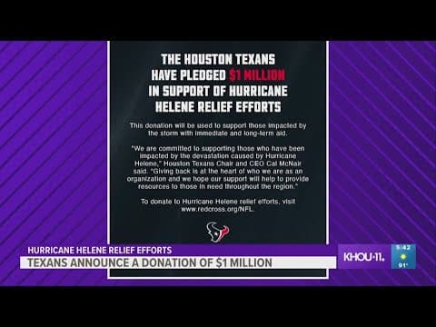 The Houston Texans donate $1 million to Hurricane Helene relief efforts